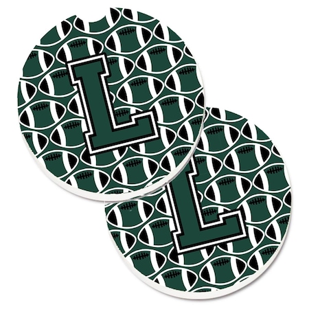 Carolines Treasures Letter L Football Green and White Set of 2 Cup Holder Car Coaster CJ1071-LCARC